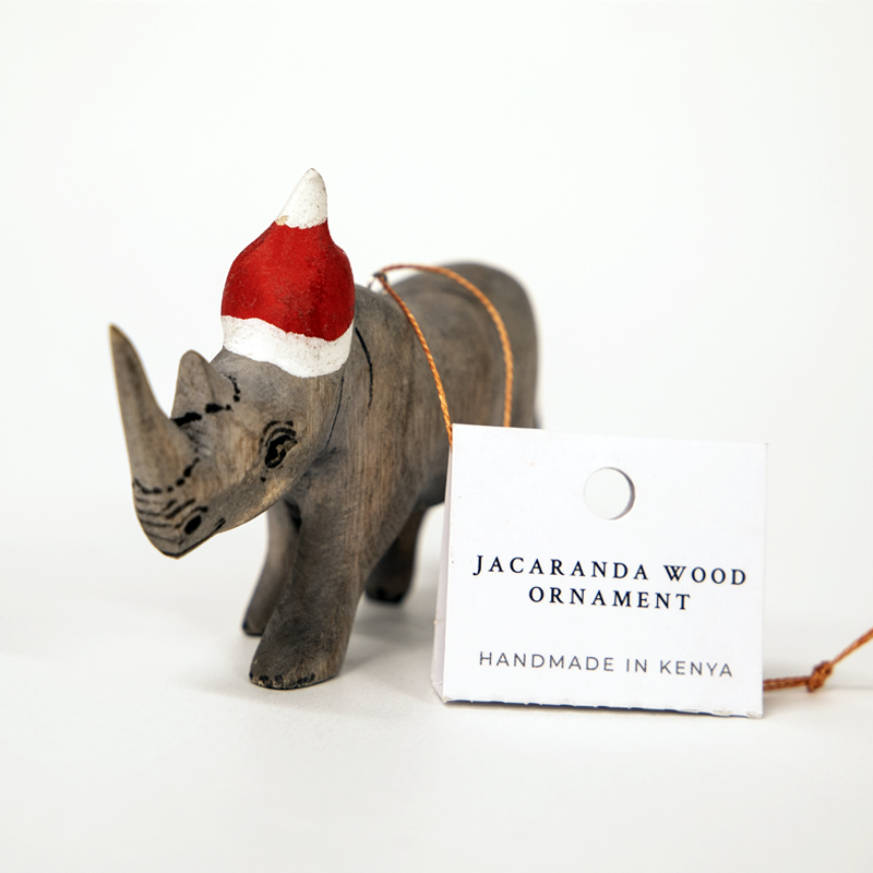 Jacaranda Wood Handcarved Rhino Ornament