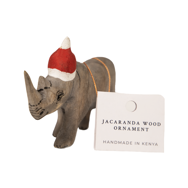 Jacaranda Wood Handcarved Rhino Ornament