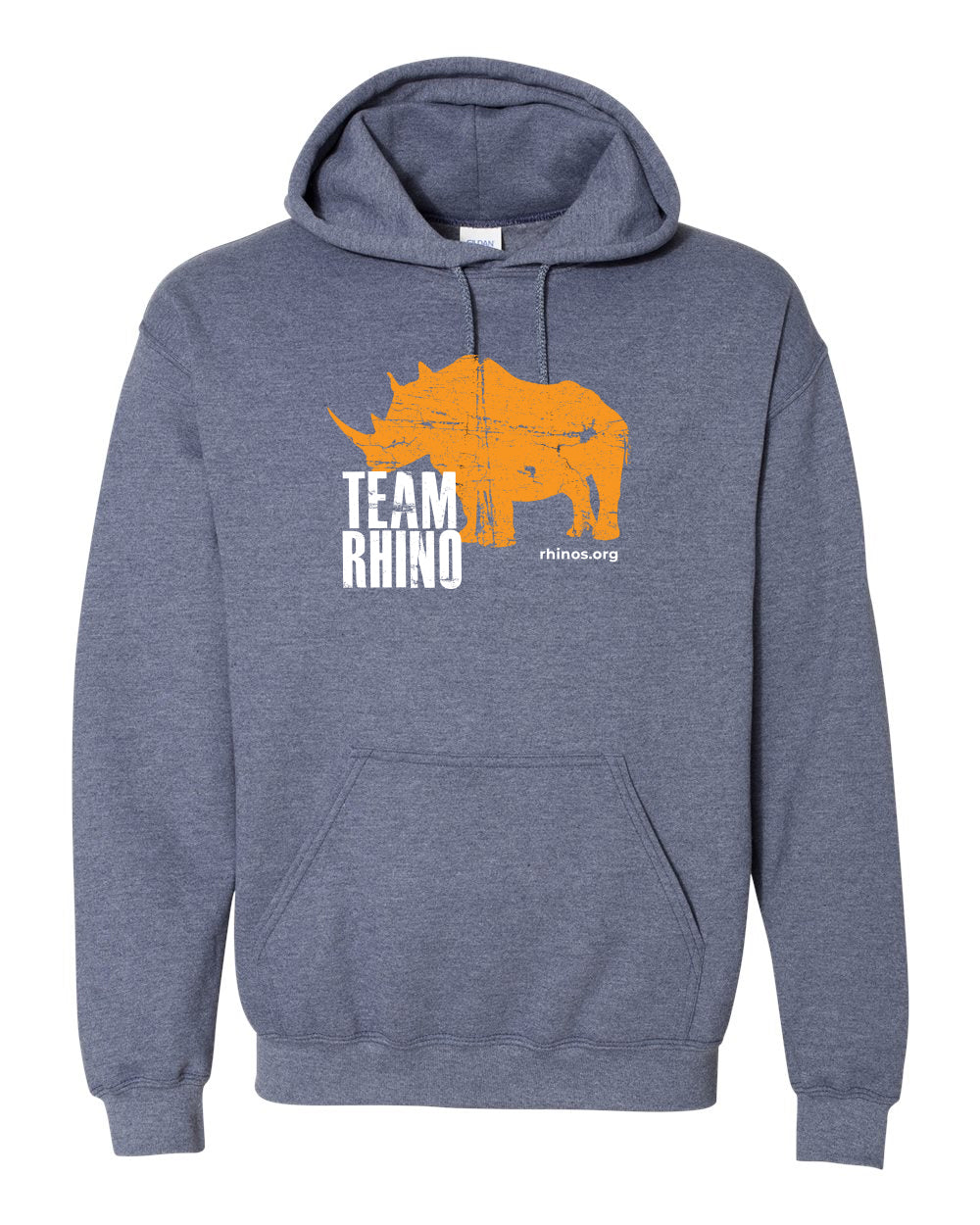 Team Rhino Hoodie – Orange on Heather Navy