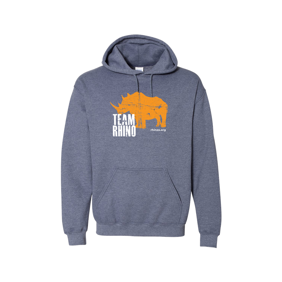 Team Rhino Hoodie – Orange on Heather Navy